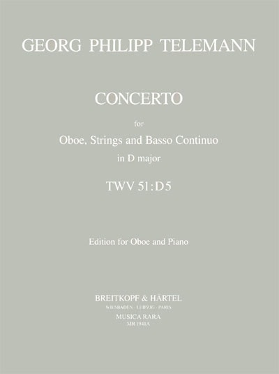 Telemann: Concerto in D TWV51:D5 for Oboe published by Musica Rara