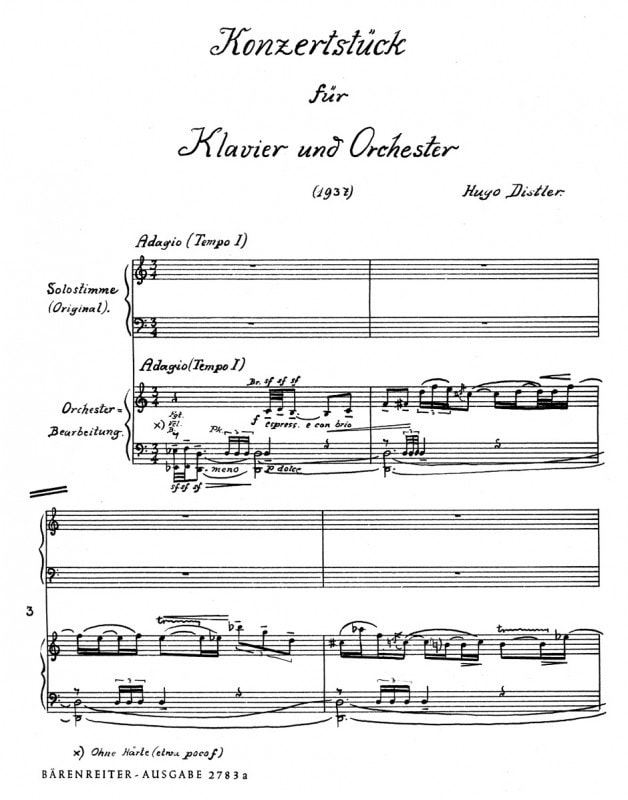 Distler: Konzertstueck, Op.post (1937) published by Barenreiter
