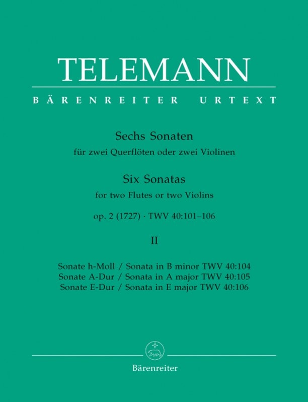 Telemann: 6 Sonatas Opus 2 for 2 Violins or 2 Flutes Volume 2 published by Barenreiter