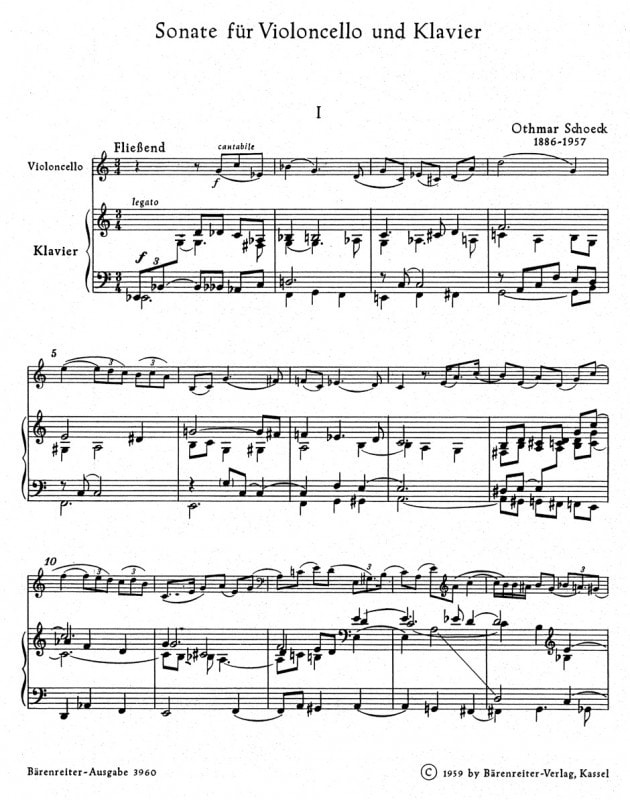 Schoeck: Sonata (1957) for Cello published by Barenreiter