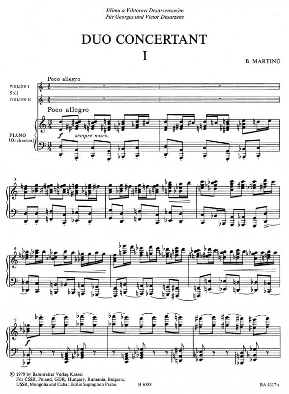 Martinu: Duo concertant (1937) for Violin published by Barenreiter