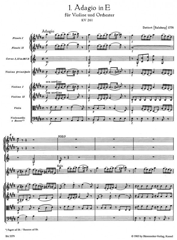 Mozart: Single Movements for Violin published by Barenreiter - Full Score
