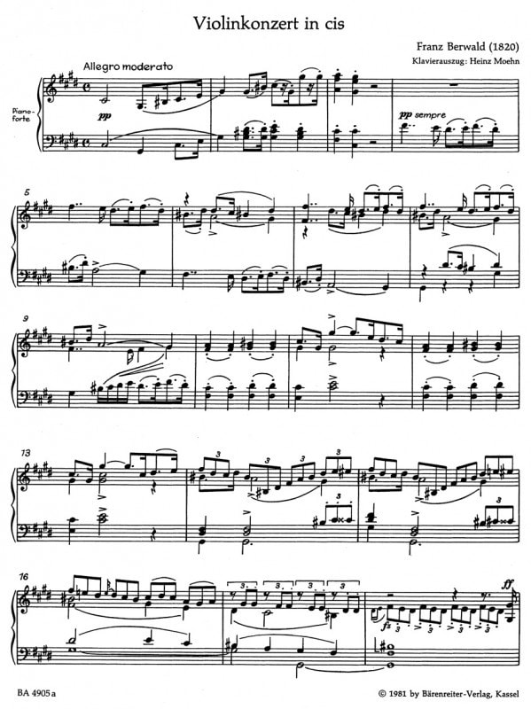 Berwald: Concerto for Violin in C# minor for Violin published by Barenreiter