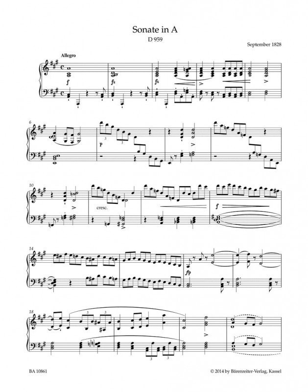 Schubert: Sonata in A D959 for Piano published by Barenreiter ...