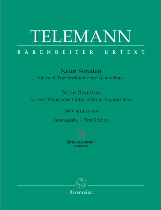 Telemann: 9 Sonatas for two Flutes without Bass (TWV 40: 141-149) published by Barenreiter