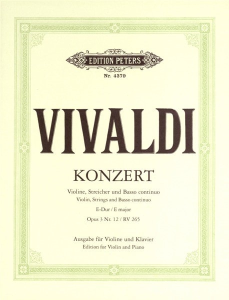 Vivaldi: Concerto in E Opus 3/12 RV265 for Violin published by Peters (Book & CD)