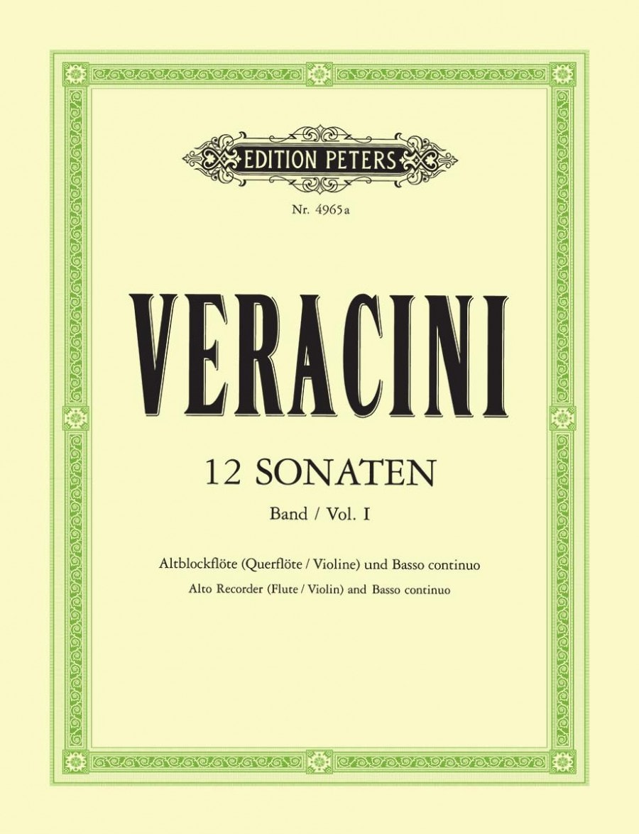 Veracini: 12 Sonatas Opus 1 Volume 1 for Treble Recorder, Flute or Violin published by Peters Edition
