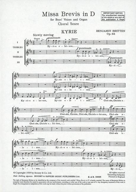 Britten: Missa Brevis SSA published by Boosey & Hawkes - Choral Score