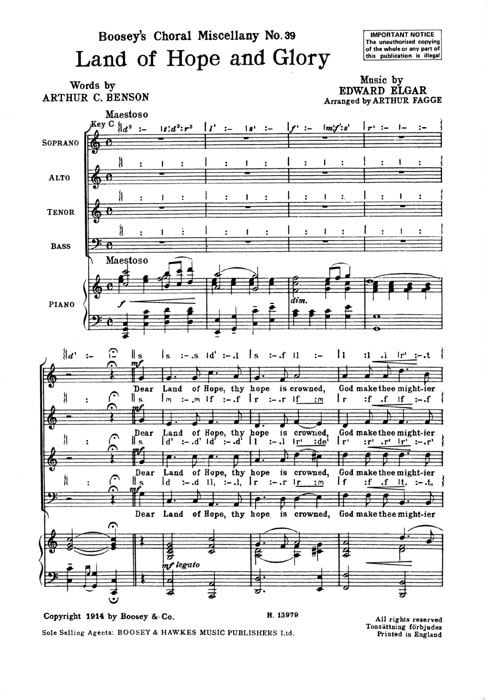 Elgar: Land of Hope and Glory SATB published by Boosey & Hawkes