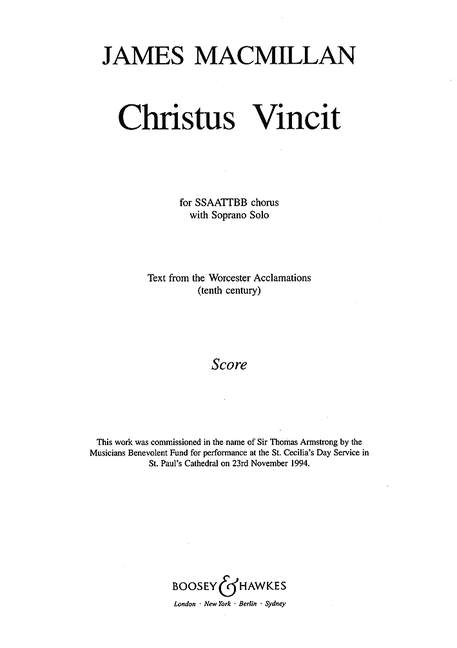 Macmillan: Christus Vincit published by Boosey & Hawkes - Choral Score