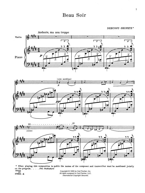 Debussy: Beau Soir for Violin published by Fischer