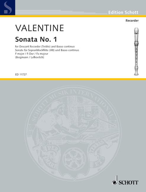 Valentine: Sonata No.1 in F for Descant Recorder published by Schott