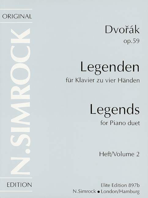 Dvorak: Legends Opus 59 Book 2 for Piano Duet published by Simrock