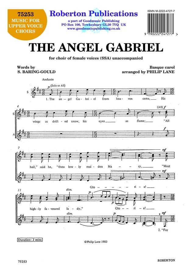 Lane: Angel Gabriel SSA published by Roberton