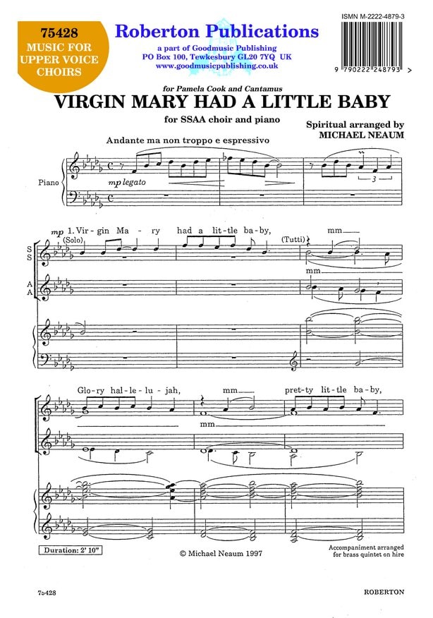 Neaum: Virgin Mary Had A Baby Boy SSAA published by Roberton