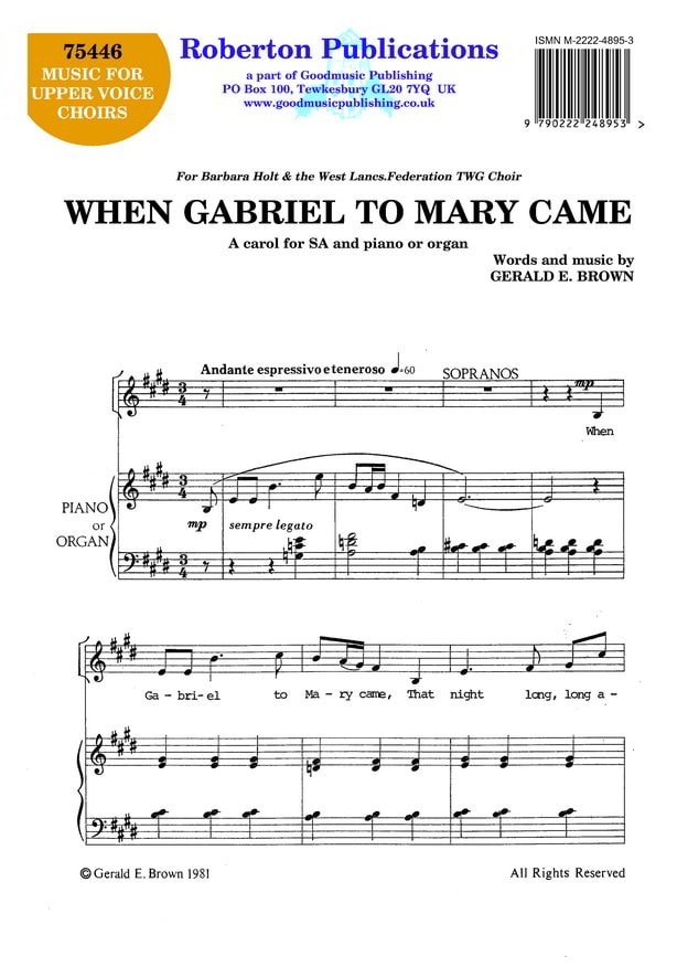 Brown: When Gabriel To Mary Came 2pt published by Roberton