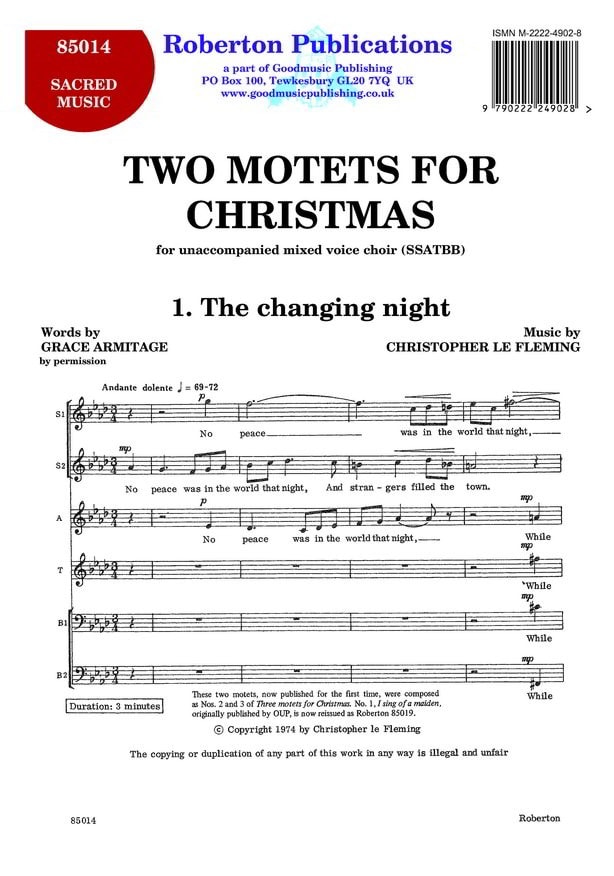 Fleming: Two Motets For Christmas SSATBB published by Goodmusic