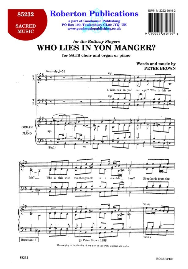 Brown: Who Lies In Yon Manger? SATB published by Goodmusic