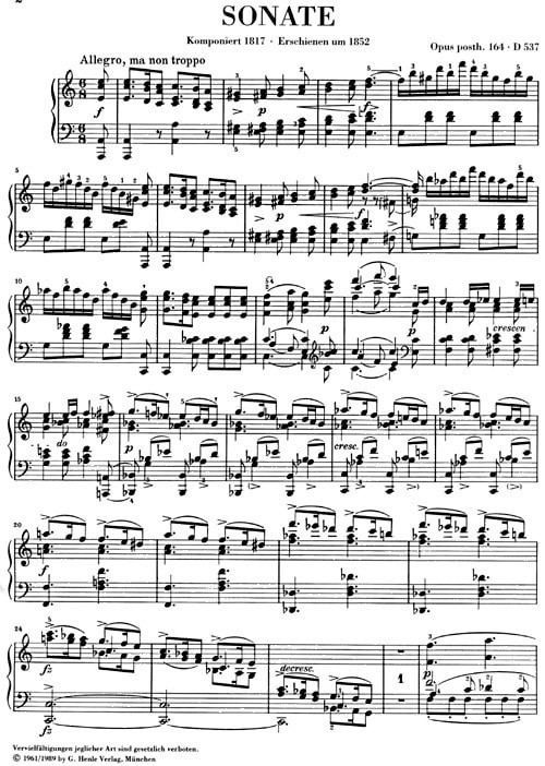 Schubert: Sonata in A minor D537 for Piano published by Henle ...