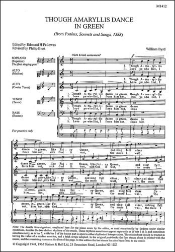 Byrd: Though Amaryllis dance in green SAATB published by Stainer & Bell