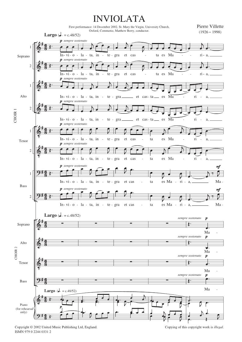 Villette: Inviolata Double Choir published by UMP