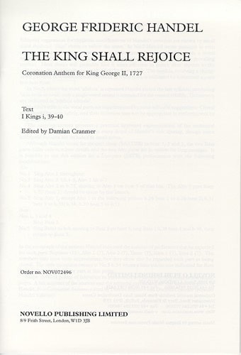 Handel: The King Shall Rejoice published by Novello