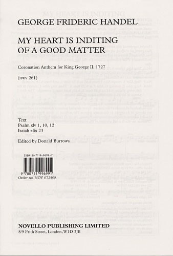 Handel: My Heart Is Inditing Of A Good Matter SAATBB published by Novello