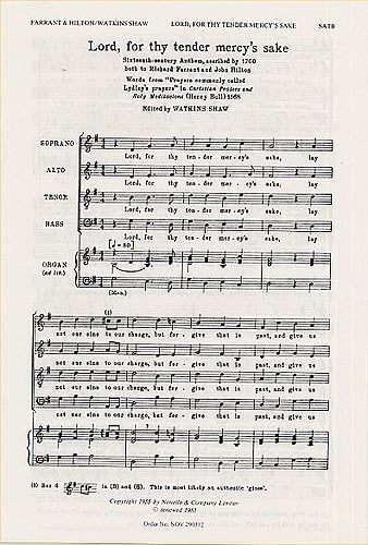 Farrant/Hilton: Lord, For Thy Tender Mercy's Sake SATB published by Novello