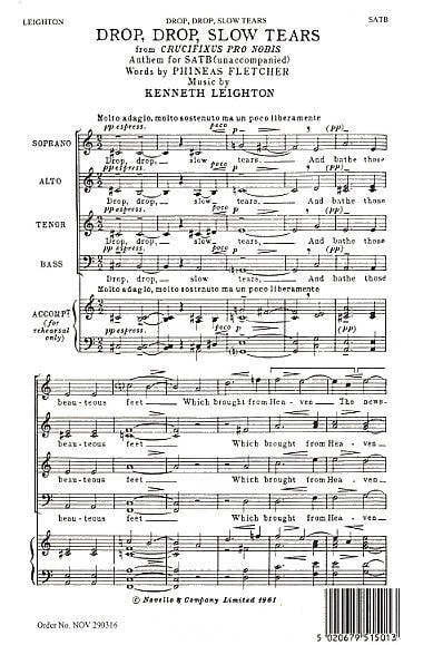 Leighton: Drop, Drop, Slow Tears SATB published by Novello