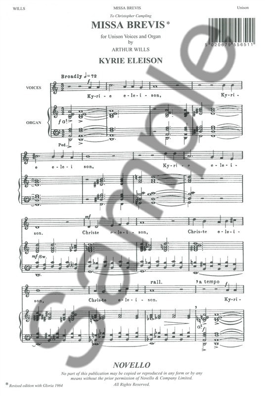 Wills: Missa Brevis (Unison) published by Novello