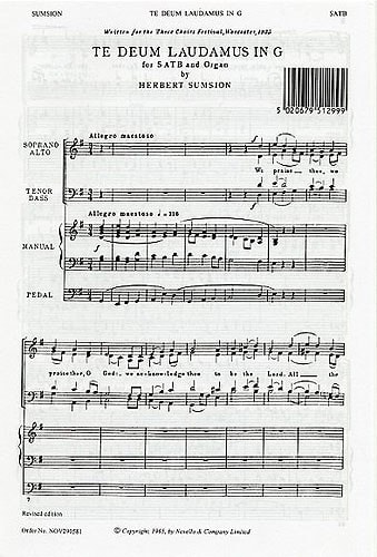 Sumsion: Te Deum in G SATB published by Novello