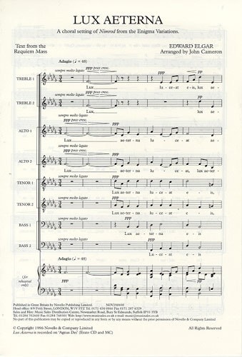 Elgar: Lux Aeterna SATB published by Novello