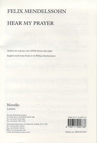 Mendelssohn: Hear My Prayer SATB published by Novello