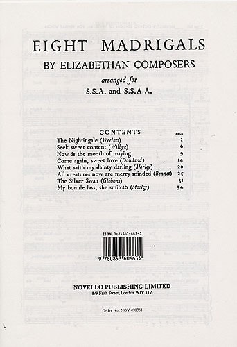 Eight Madrigals By Elizabethan Composers published by Novello