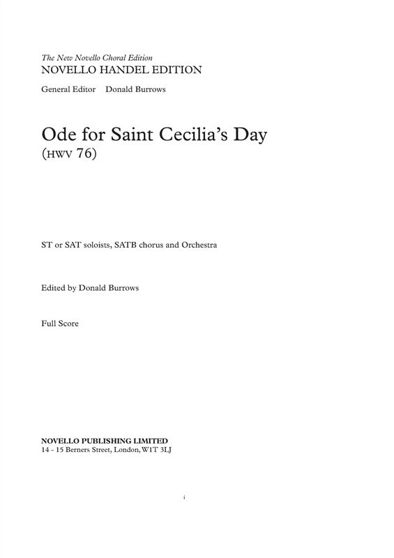 Handel: Ode For Saint Cecilia's Day - The New Novello Choral Edition