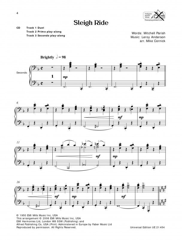 Sleigh Ride For Two - Piano Duets published by Universal | Forwoods ...