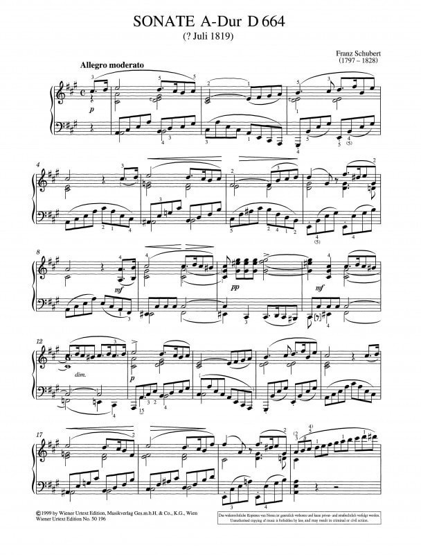 Schubert: Sonata in A D664 for Piano published by Wiener Urtext ...