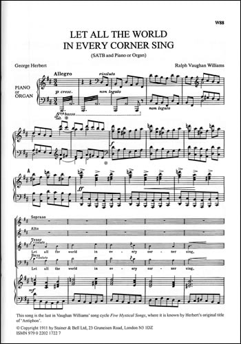 Vaughan Williams: Let All The World SATB published by Stainer and Bell