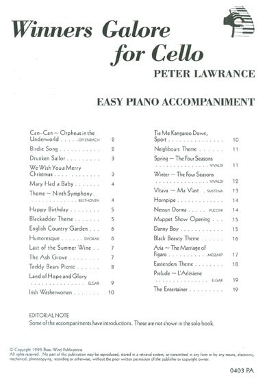 Winners Galore (Piano Accompaniment) for Cello published by Brasswind