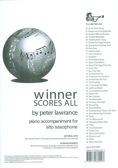 Winner Scores All Piano Accompaniment for Alto Saxophone published by Brasswind