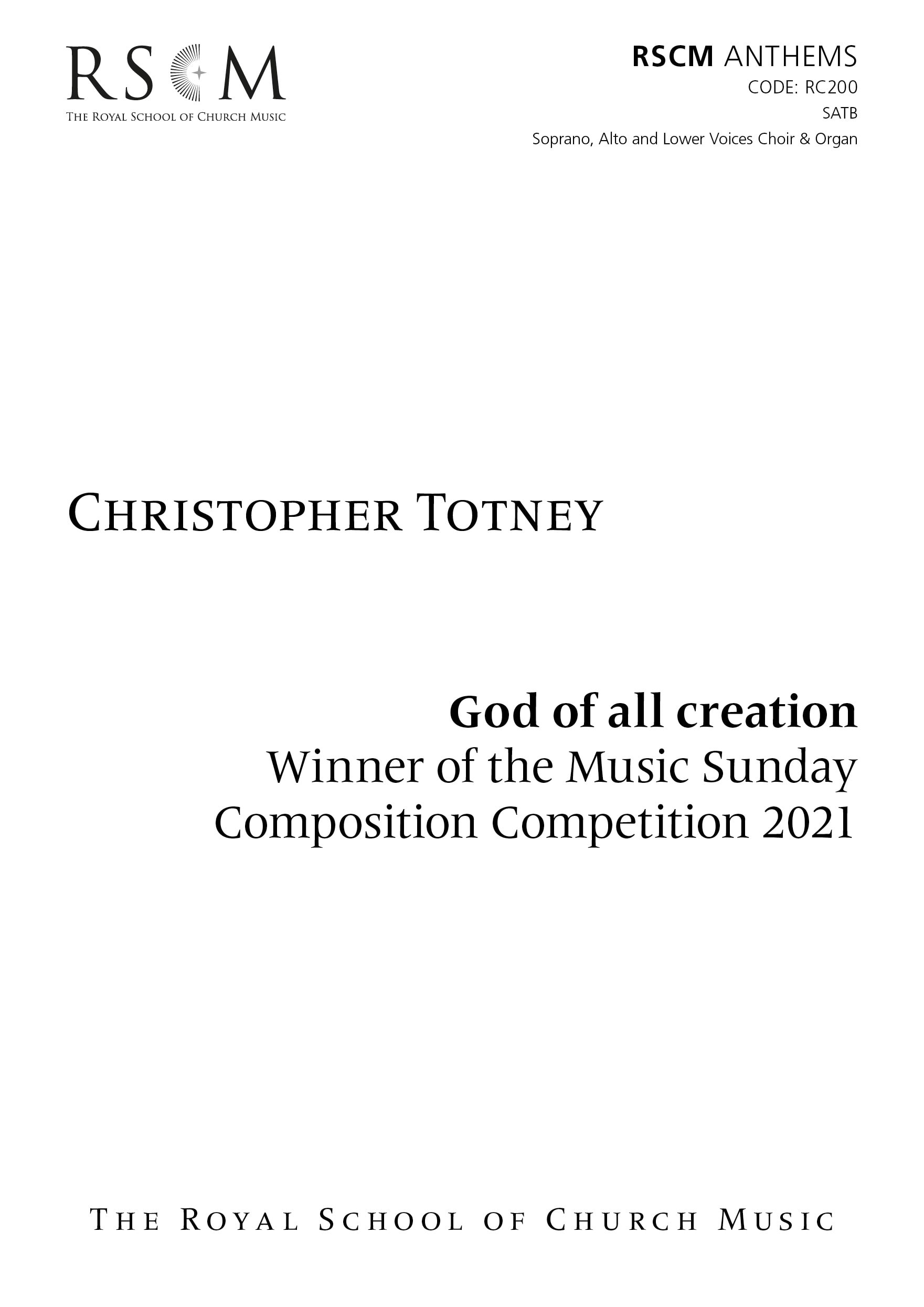 Totney: God of all Creation SA/Men & Organ published by RSCM