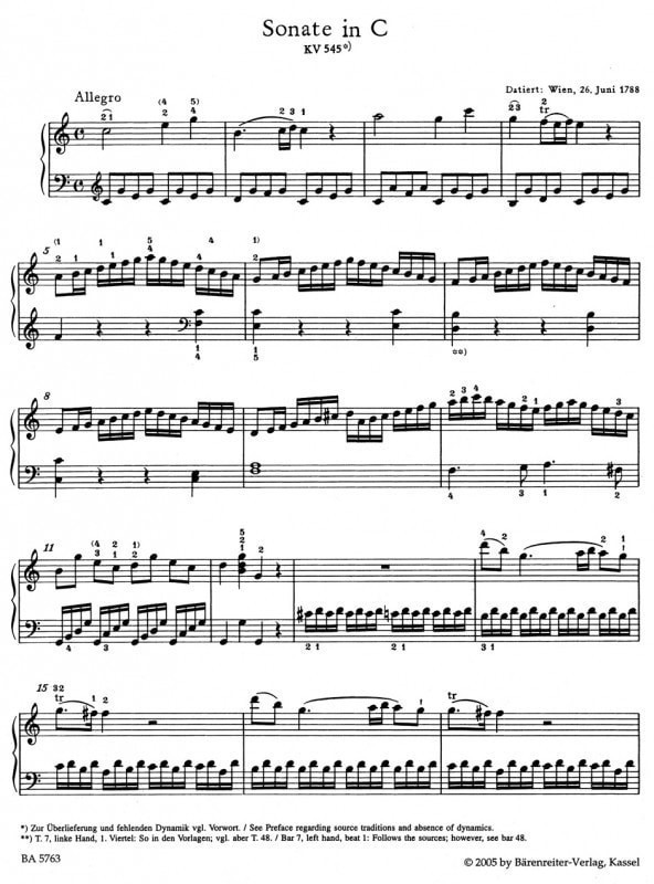 Mozart: Sonata in C K545 for Piano published by Barenreiter | Forwoods ScoreStore