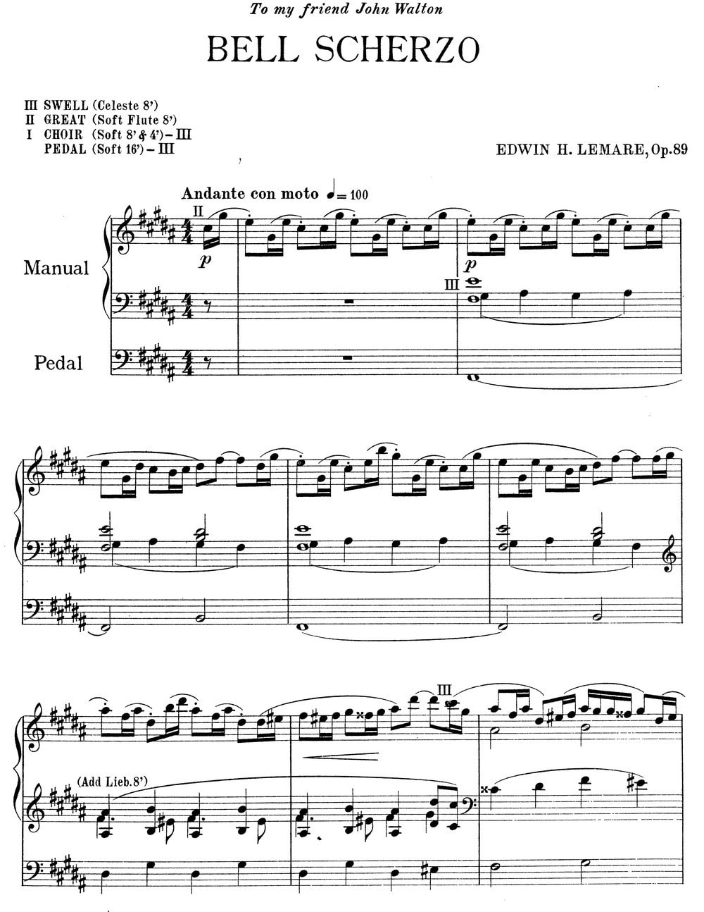 Lemare: Bell Scherzo Opus 89 for Organ published by Cathedral Music