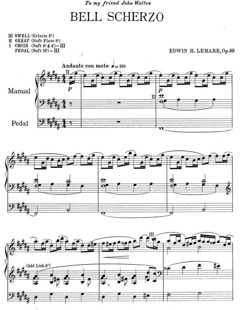 Lemare: Bell Scherzo Opus 89 for Organ published by Cathedral Music