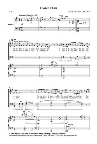 Ballantine: Closer Than SATB published by Salvationist Publishing