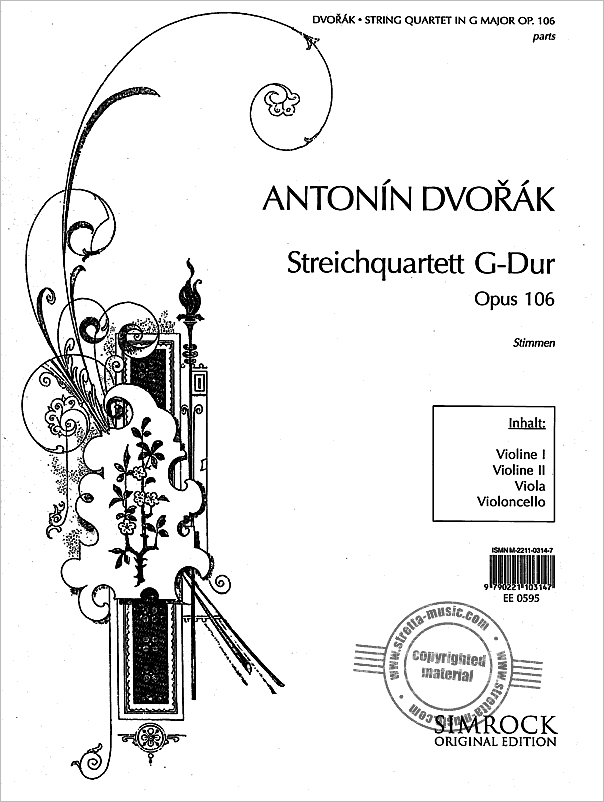 Dvorak: String Quartet in G Opus 106 published by Simrock