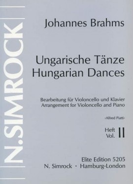 Brahms: Hungarian Dances Volume 2 (6-10) for Cello published by Simrock