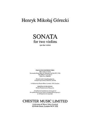 Gorecki: Sonata for Two Violins Opus 10 published by Chester
