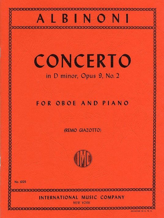 Albinoni: Concerto in D Minor Opus 9 Number 2 for Oboe published by IMC