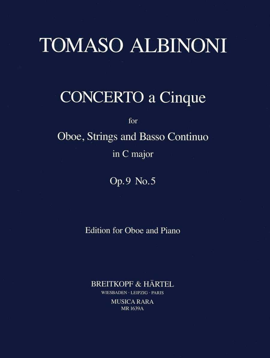 Albinoni: Concerto a Cinque Opus 9 No 5 for oboe & piano published by Breitkopf